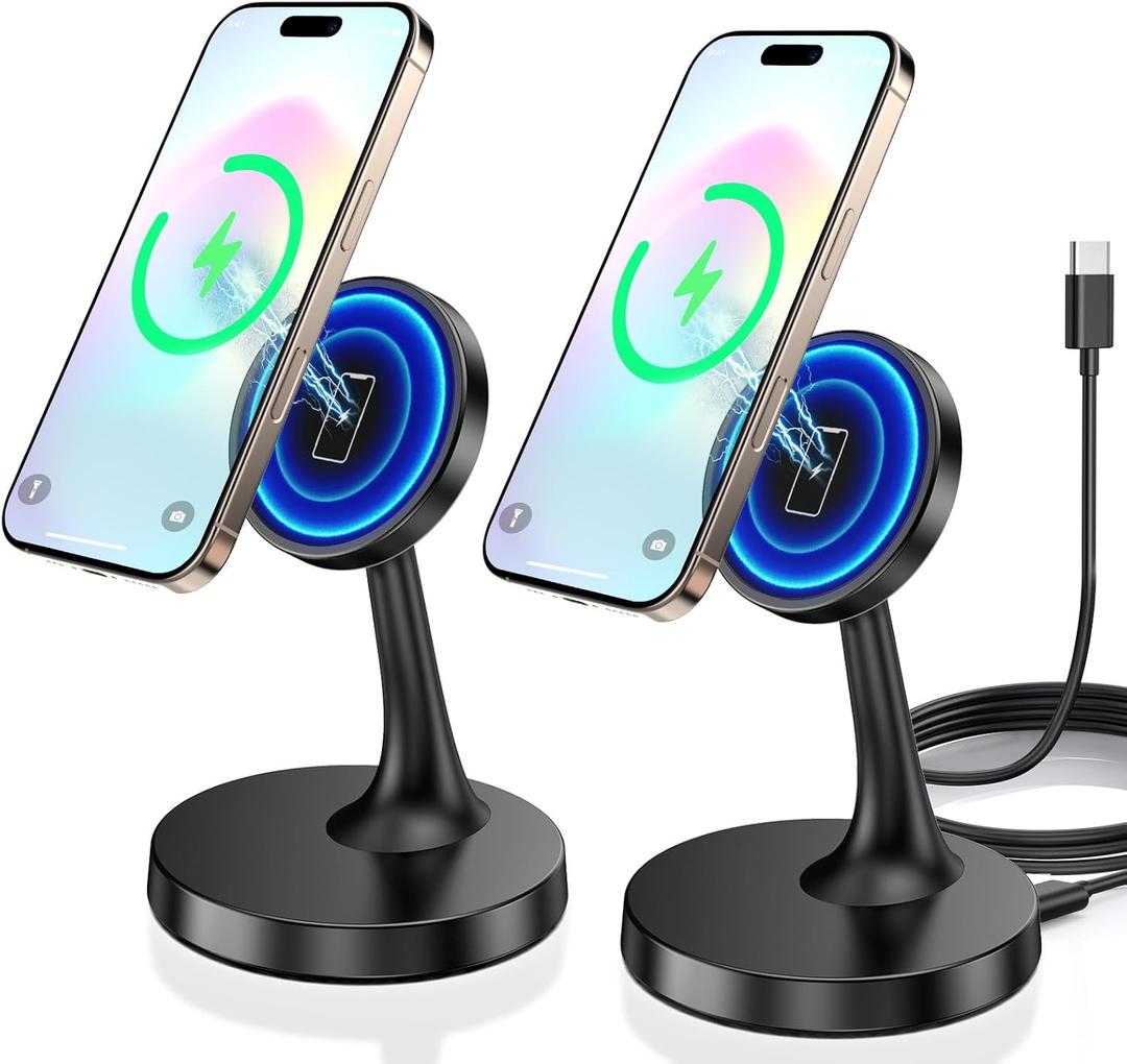 Magnetic Wireless Charger iPhone Stand 15W Fast Mag-Safe Charger for iPhone 17/17 Pro/17 Air/17 Pro Max 16/15/14/13/12 Series Apple Magnet Wireless Charging Station/Pad for AirPods