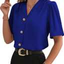 EVALESS Business Casual Tops for Women Button Down Shirts (Blue, L)