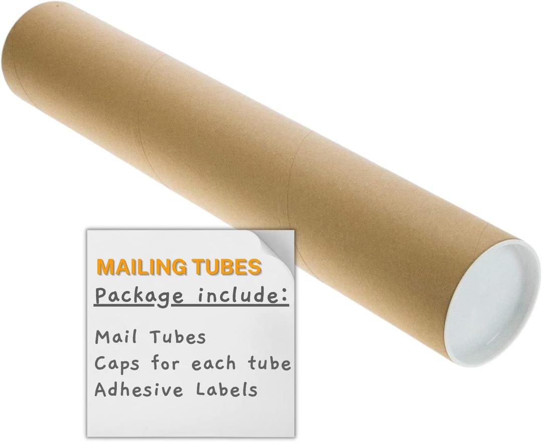 Mailing Tubes with Plastic Caps Shipping Cardboard Blueprints Artwork Poster Kraft Extra Heavy-Duty Thickness Posters, Art Prints Multipurpose Documents Storing (2 x 24 inches, 4)