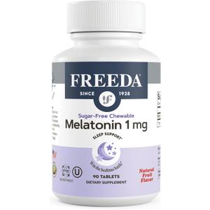 FREEDA Melatonin 1mg Sugar-Free Chewables  Gentle Sleep Aid for Adults & Kids  Vegan, Kosher, Gluten-Free, Non-GMO, Travel-Friendly  90 Tablets