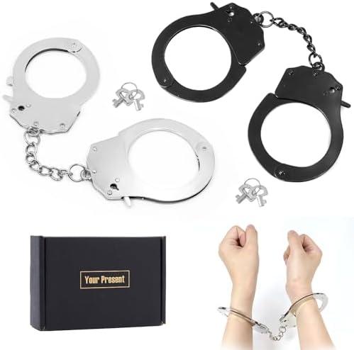 Lohoee 1 Piece Toy Metal Handcuffs with Keys, Toy Handcuffs Fake Pretend Play Props for Costume Props/Party Favors/Gift/Halloween Decoration