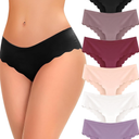 FINETOO 6 pack Seamless Underwear for Women Sexy Low Rise Hipster Wave Edge No Show Bikini Panties Womens Cheeky, Small