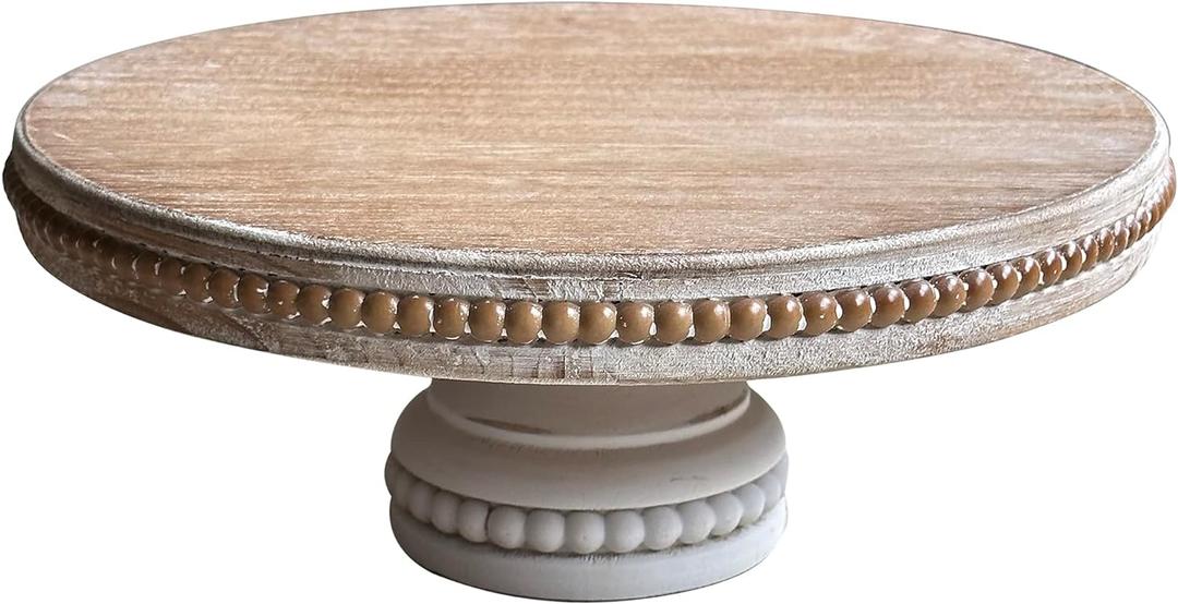 dwellington Large Round Wood Risers for Display, 12" Decorative Rustic Farmhouse Cake Stand Pedestal Tray for Home and Kitchen Decor