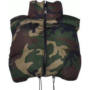 Womens Winter Quilted Vest Camouflage Sleeveless Heated Jacket Outerwear Trendy Drawstring Zip Stand Collar Warm Coat (Medium, Camo Green)