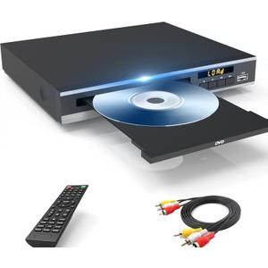 DVD Player, Region Free DVD Players for CD/DVD's, Compact DVD Player Supports NTSC/PAL System with AV Stable Outputs/USB 128G Input, Contains Remote Control and RCA Cable-Not Support HDMI