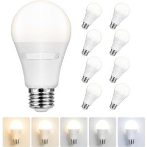Sylvania A19 9W = 60W LED Light Bulb, 5 Color Temperature Select (2700/3000 / 3500/4000 / 5000K), 800 LMS, Medium Base, Frosted - 8 Pack (42558)