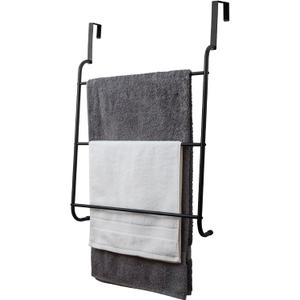 MyGift Over the Door Towel Rack, 3 Tier Modern Triple Towel Holder, Space Saving Bathroom/Laundry Room Clothes Drying Rack, Over Cabinet Towel Bar Hanger, Matte Black Metal
