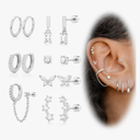 Hypoallergenic Flat Back Earrings, Cartilage Earrings for women Trendy Surgical Steel Earrings 14K Gold Small Stud Hoop Huggie Earrings Dangle Chain Earring Stacks Set for Multiple Piercing