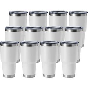 HASLE OUTFITTERS 30oz Stainless Steel Tumbler, Double Wall Vacuum Insulated Travel Mug Tumbler, Durable Insulated Coffee Mug, Gift Box Set (White, 12)