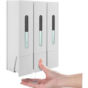 Shampoo Conditioner Dispenser 3 Chamber Wall Mounted Shower Soap Dispenser 400ml Shower Gel Shampoo Conditioner for Bathroom Kitchen Hotel Office Hospital (White)