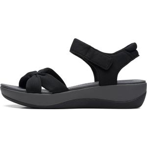 Clarks Women's Arla Shore Flat Sandal, Black Textile, 6.5 Medium US