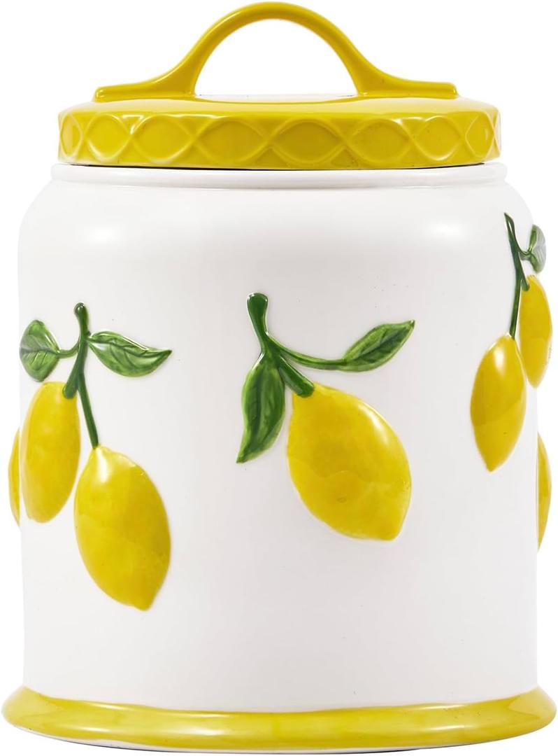 Bico Lemon Handpainted 9 inch Stoneware Cookie Jar, Dishwasher Safe, Air Tight Seal for Keeping Cookie, Spices, Coffee