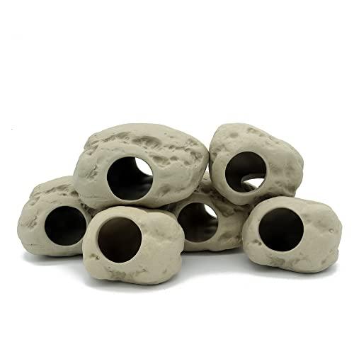 ALEGI Aquarium Decoration Rock Caves for Fish Tank, Ceramic Betta Fish Tank Accessories Hideout, Cichlid Stackable Cave Hiding (3 Small & 3 Medium)