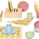 OOOK Wooden Play Dishes and Plates for Kids Kitchen Set, 25 PCS Wooden Play Kitchen Accessories, Pretend Montessori Kids Pots and Pans Playset for 3+ Toddlers
