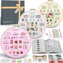 Bradove Beginner Embroidery Kit for Adults Kids, Learn to Embroider 37 Stitches and 13 Cute Patterns, Stitches Kit, Bead Embroidery Kit, Beginner Embroidery Practice