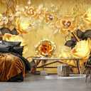 Golden Rose Wall Mural Wallpaper for Bedroom 173" x 120"(W x H)