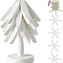 Natural Foldable Black Walnut Wooden Trivet Set - 4 Trivets + 1 Stand for Hot Dishes, Pot, Bowl, Teapot, Hot Pot Holders (White )