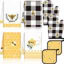 Leinuosen 8 Pcs Yellow Bee Kitchen Towels and Dishcloths Sets Oven Mitts and Pot Holders Sets Absorbent Kitchen Gloves Potholders Heat Resistant for Chef Baking Cooking
