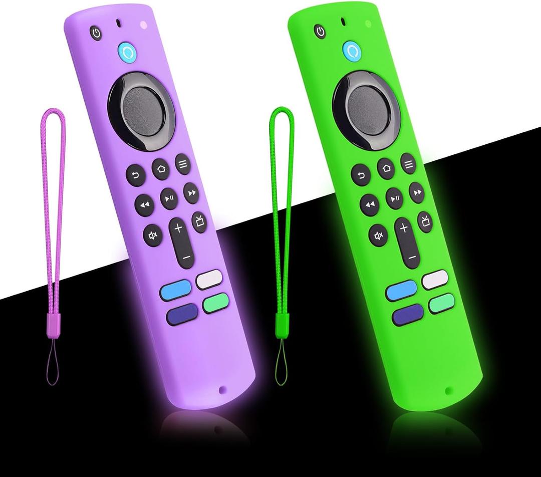 2-Pack Remote Cover for Streaming Stick 4K, 3rd Gen, HD TV Remote Controls, Anti-Slip Silicone Protective Case with Lanyard, GITD, Glowing Green + Glow Purple
