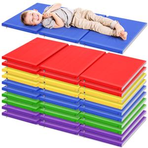 Wesiti 5 Pcs Folding Kids Nap Mats for Preschool Daycare, 3 Section Folding Rest Mats Sleeping for Kids Toddler Nap 1 Inch Thick, Kindergarten School Classroom Supplies (Multicolor)