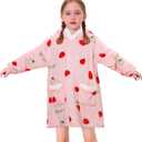 Redair Kids Wearable Blanket Hoodie Boys Girls Comfort Hooded Blanket Sweater with Pocket Cute Birthday Gifts Kids, 6-10 Years, Strawberry