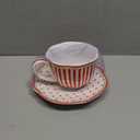 Red Dot Stripes Scallop 9-Ounce Porcelain Tea/Coffee Cup and Saucer, Set of 2