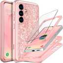 Full Protective for Galaxy S25 Plus Case Heavy Duty Bling Hybrid 3 in 1 Rugged Shockproof Women Girls for Samsung Galaxy S25 Plus 6.7 inch 5G Shiny Rose Gold Pink Glitter