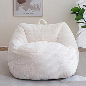 HIGOGOGO Bean Bag Chair with Filler - Fluffy Lazy Sofa with Handle Soft Stuffed Filling - Comfy Cozy Accent Sofa with Pocket for Dorm, Apartment, Living Room (Beige)