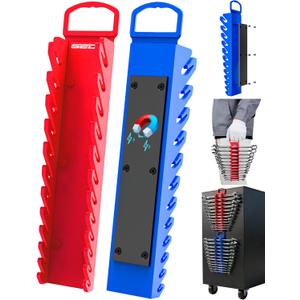 2-Pack Magnetic Wrench Organizer Set, 24-Slot Premium Wrench Rack Holder with Non-Slip Carry Handle for Tool Box Drawer Wall Storage, SAE (1/4'' to 15/16'') & Metric (6mm to 24mm)