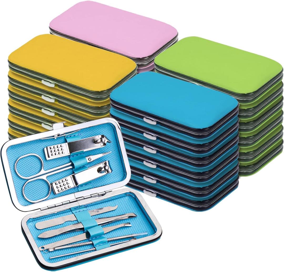 48pack Bulk Manicure Set, Nail Clippers Kit Stainless Steel Fingernail Clippers, Sturdy Nail Tip Cutter Trimmers Professional Grooming Toenail Clippers Personal Pedicure Kits Gift (8-in-1, 4 Colors)