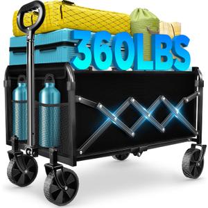 Wagons Carts Foldable - Collapsible Wagon Cart with Wheels Foldable - Utility Folding Wagon Cart for Sports Camping Grocery, Black