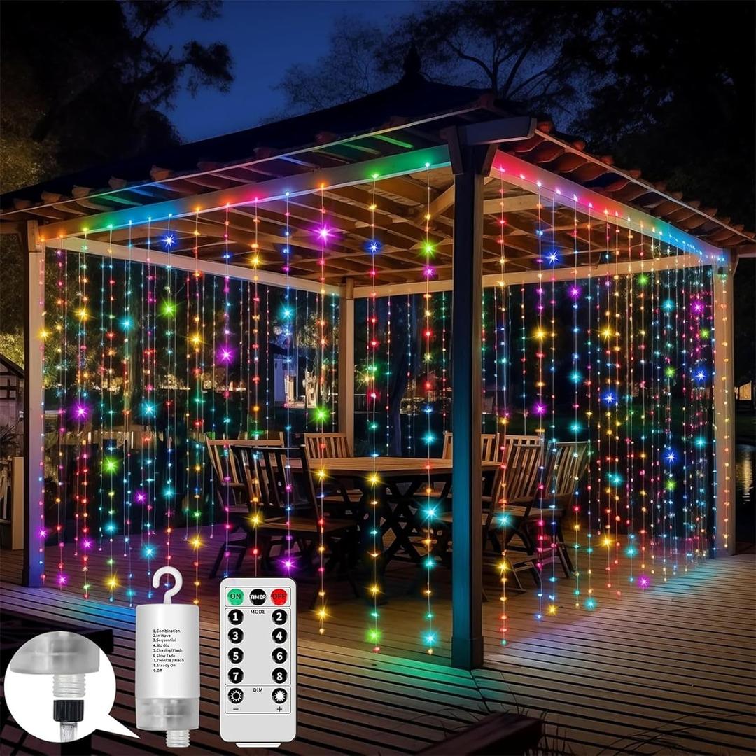 600LED Battery Operated Curtain Lights Waterproof, 20x10ft Multi Color Hanging Battery Curtain String Light Indoor with Remote, Colorful Curtain Twinkle Fairy Lights for Bedroom Outdoor Backdrop