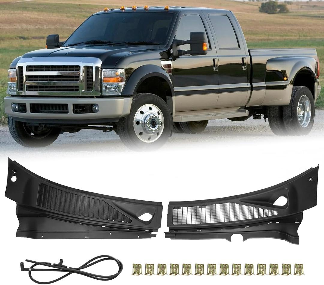 Windshield Wiper Cowl Cover Panel Fit for 2007 2008 2009 2010 Ford F250 F350 F450 F550 Super Duty 2Pcs Front Grille Insert Panel Assembly Left and Right Side 7C3Z-25022A69-AA 7C3Z-25022A68-AA