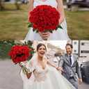 Sggvecsy 50 Pcs Artificial Roses Red Flowers Fake Velvet Silk Roses with Stems Bulk Realistic Faux Flowers for Bridal Bouquets Wedding Centerpieces Valentines Day DIY Home Party Decor (Red)