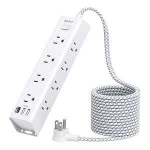 Surge Protector Power Strip - 15 FT Extension Cord, Power Strip with 12 Widely AC Outlet 4 USB, Flat Plug Wall Mount Overload Protection, 1050J, Desk Charging Station for Home Office, ETL Listed,White