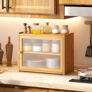 FILWH Bread Box Double Layer Large for Kitchen Countertop Large Bread Box Capacity Bread Storage Bin Farmhouse Breadbox Organizer with Window Bread Holder Cupboard Container Bamboo Nature