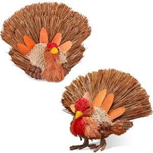2PCS Thanksgiving Decorations Turkey, Thanksgiving Decorations for Table, Natural Material Turkey for Home Indoor Decor