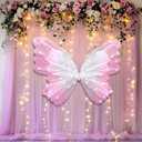 47 Inch Giant Butterfly Party Decoration Mariposas Grandes para Backdrop Decor Large 3D Silk Light up LED Butterfly Backdrop for Spring Wedding Baby Shower Birthday Fairy Garden Party Outdoor(Pink), 47.24 inches