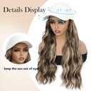 Synthetic Wig Hat with Natural Wave hair Extensions attached for woman Baseball cap wig Mix Brown Blonde curly wavy Hairstyle Adjustable Beige Hat Wig (Mi brown blonde, 22inch)