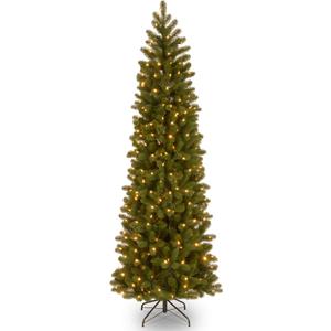 National Tree Company 7.5 ft Pre-Lit Downswept Douglas Fir Slim Artificial Christmas Tree, 350 Clear Lights, 796 Tips, Includes Stand, Green