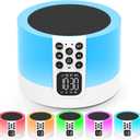 Night Light Bluetooth Speaker Alarm Clock, Sound Machine with White Noise, Dimmable Touch Bedside Lamp for Bedroom, 48 RGB Color Changing, Best Gifts for 10 11 12 13 14 15 Year Old Teenage Boys Girls