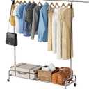 Standard Clothing Garment Rack with Wheels, 47.05" to 65.94" Adjustable Chrome Clothes Rack for Hanging Clothes, Portable Rolling Clothing Rack with Lockable Casters for Bedroom, Laundry Room