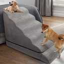 Dog Stairs for High Beds 30-36 inches Tall, 6-Step Pet Stairs/Steps for High Bed 32-36 inches for Small Large Dogs, Dog Ramp for Bed, Foam Dog Steps for Beds for Old Dogs/Cats, Grey
