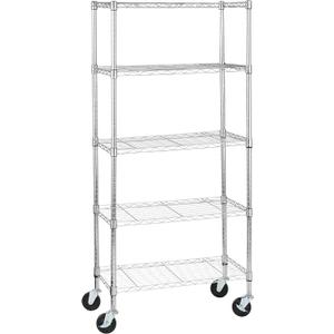 Amazon Basics 5-Shelf Adjustable, Heavy Duty Storage Shelving Unit on 4'' Wheel Casters, Metal Organizer Wire Rack, 30" L x 14" W x 64.8" H, Chrome