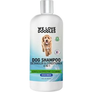 Dog Shampoo, Conditioner & Detangler - Best Shampoo for Goldendoodles, Poodles & Doodles - for Matted Pet Hair - Sensitive Skin Shampoo for Puppies - Made in The USA, 16OZ (Ocean Breeze)
