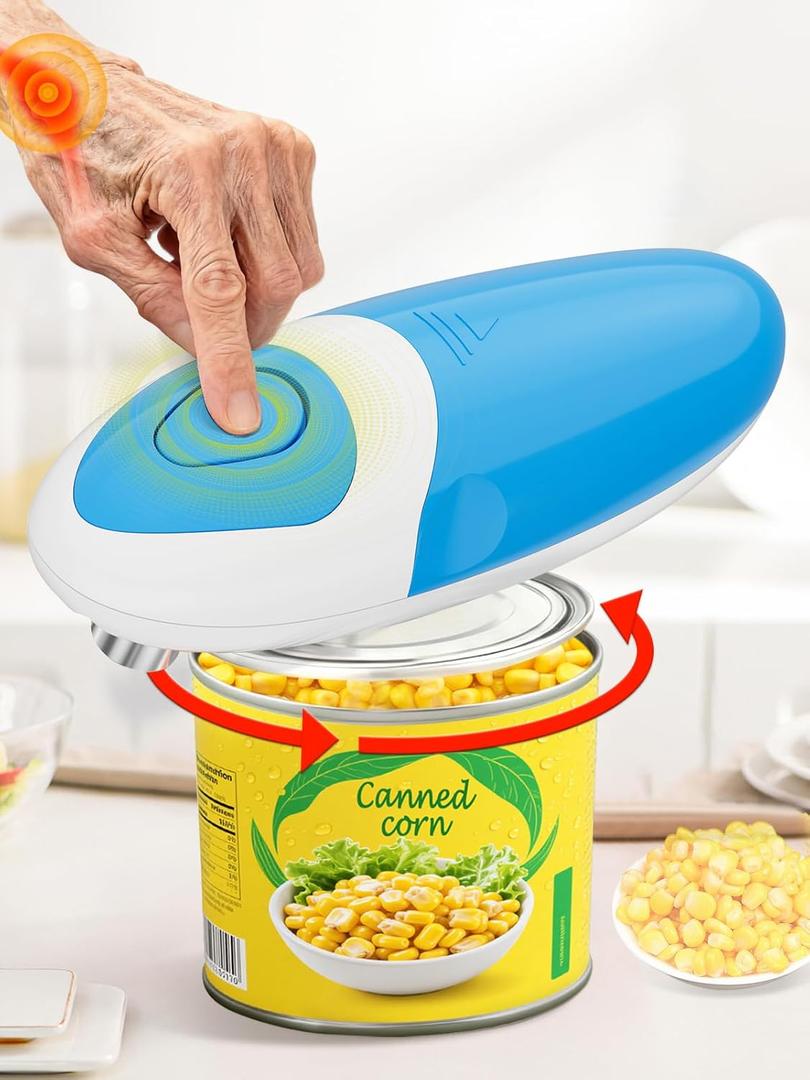 Electric Can Opener for Seniors Arthritis: Battery Operated, Hands free, Cordless, One Touch, Easy to Clean - Automatic Can Opener Smooth Edge with Powerful Motor for Kitchen by Befumly (Blue)