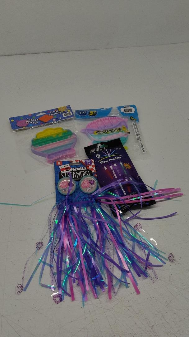Pack of 4: Bicycle Streamers, Push Pop Bubble Toy(2), Glow Light
