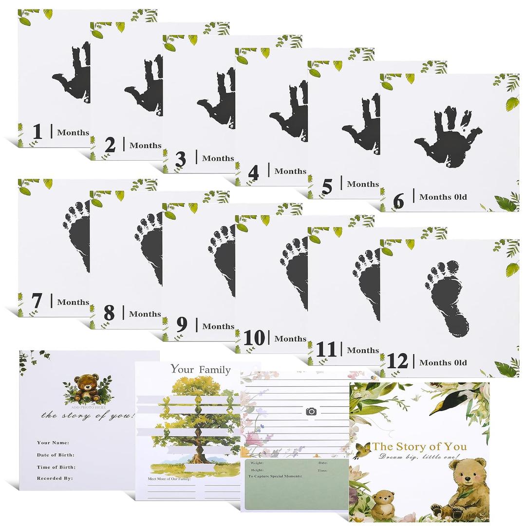 Keepsake Baby Memory Book for Boys and Girls, 1–12 Months Baby Hand and Footprint Kit, Timeless First Year Baby Book to Record Every Event, Newborn Baby Gifts for Mom/Parents (Card, Black)