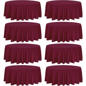 Pack of 8 Premium Round Tablecloth 108 Inch Round Table Covers Bulk Washable Polyester Fabric Round Table Clothes for Wedding Party Reception Banquet Buffet Restaurant (Burgundy, 108 Inch)