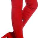 Shoe'N Tale Women Stretch Suede Chunky Heel Over The Knee Boots Thigh High for Women (7.5, Red)